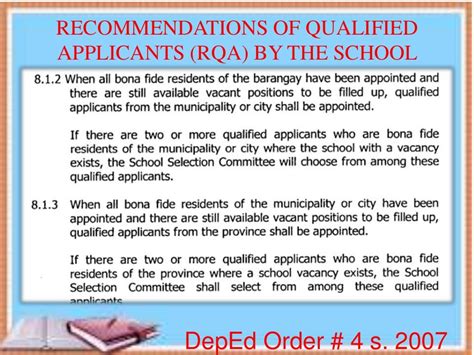 Hiring Guidelines for Teacher I Positions for School  .